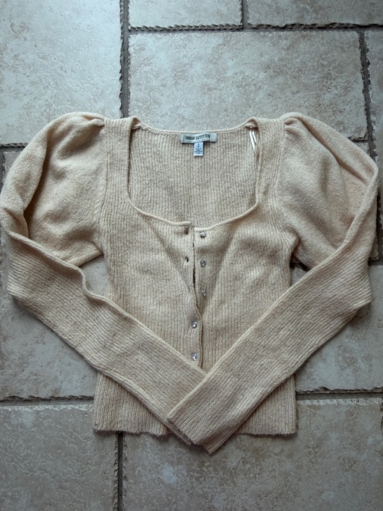 Urban Outfitters Sweaters - Urban Outfitters Beige Puff-Sleeve Button Cardigan